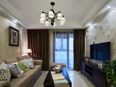 兰亭都荟美式风格68平米二居室装修效果图案例