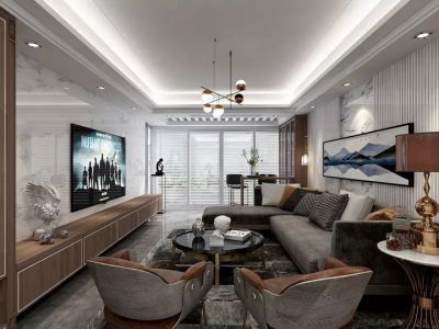 兰亭珑悦现代风格105平米三居室装修效果图案例