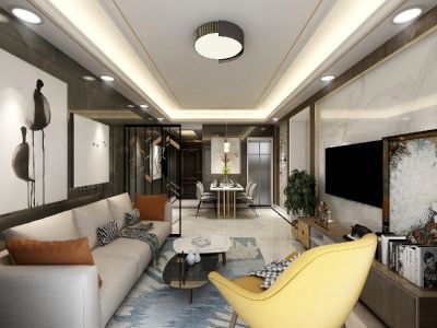 观源河畔现代风格85平米二居室装修效果图案例