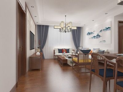 金融府128平米新中式风格三居装修案例