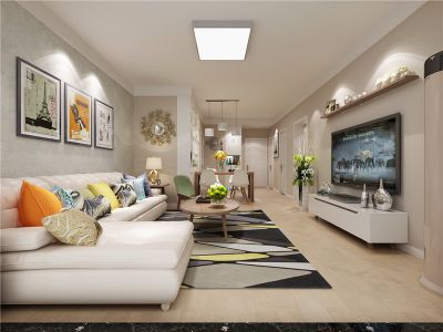 海尔学府现代风格98平米三居室装修案例