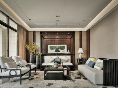 鼓楼金茂府中式风格145平米三居室装修效果图案例