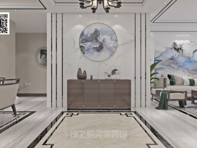 圣庄园东湖135平米新中式三居室装修案例