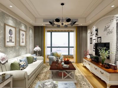 恒大帝景美式风格98平米二居室装修效果图案例