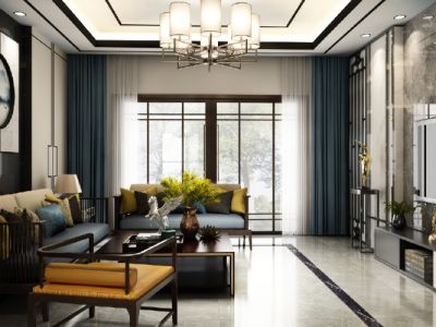 金为·铂鹭风华中式风格110平米三居室装修效果图案例