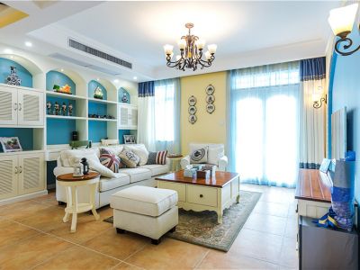 颐景湾畔地中海风格114平米三室两厅装修案例