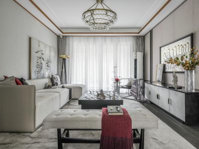 大绿地金豪花园新中式风格113平米三室两厅装修案例