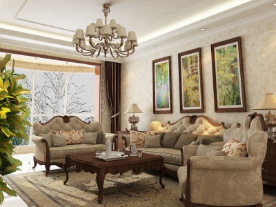 金地湖岸风华美式风格140平米四室两厅装修案例