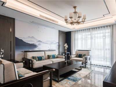 东艺康郡中式风格136平米三室两厅装修案例