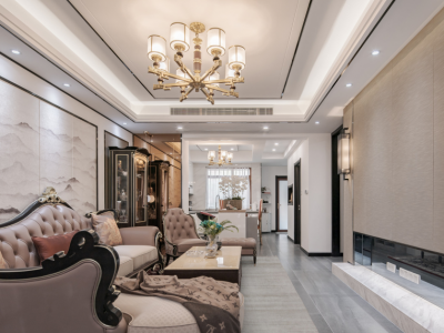 星河万源蓝湾中式混搭134平米三室两厅装修案例