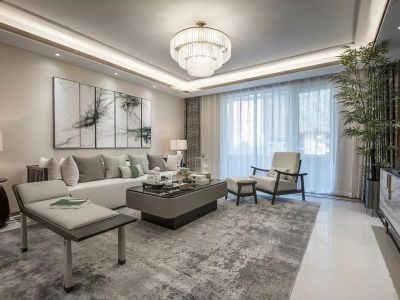 敔山湾花园新中式风格135平米三居室装修案例