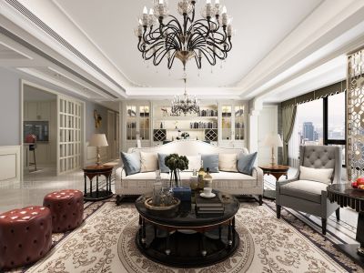 九龙仓御玺美式风格142平米三居室装修案例
