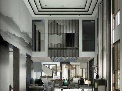 光大山湖城中式风格228平米别墅装修案例