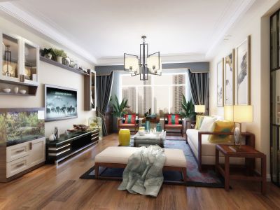 永辉大厦现代中式104平米三室两厅装修案例