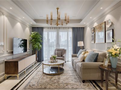 九洲外滩国际美式风格133平米三室两厅装修案例