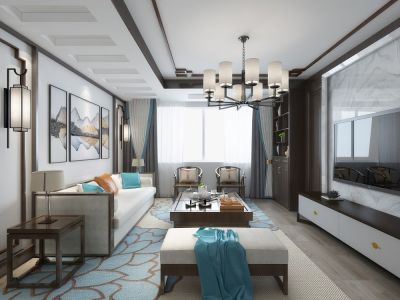 盛和天下119平三居新中式风格装修案例