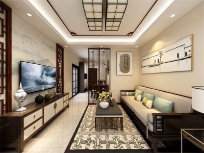 沁春家园新中式风格113平米二居室装修案例