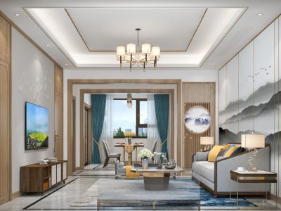 泰晤士小镇新中式风格135平米三居室装修案例