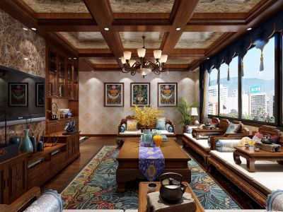 仁钦蔡公馆260平米奢华藏式风格别墅装修案例