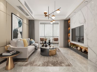 鸿通·翡翠城北欧风格146平米三居室装修效果图案例