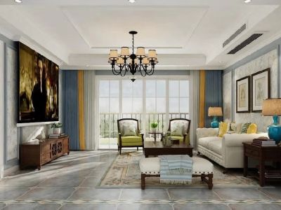 恒大悦龙台美式风格130平米三居室装修效果图案例