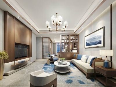 蓝光·星悦半岛新中式风格114平米装修效果图案例