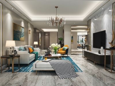 米兰春天轻奢风格136平米三居室装修案例