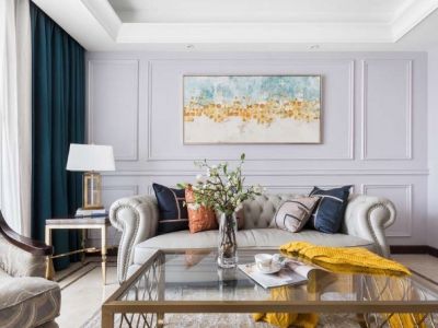 和悦财富天下美式风格97平米三居室装修效果图案例