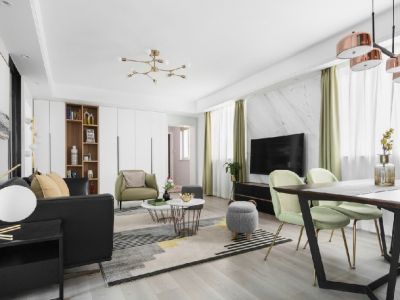 岳麓青城·万达广场美式风格88平米二居室装修效果图案例