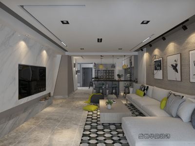 龙湾御景简约风格130平米三居室装修效果图案例