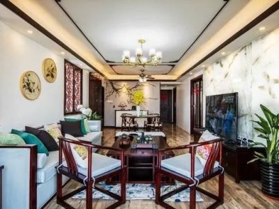 宇宏健康花城三居98平中式风格装修案例