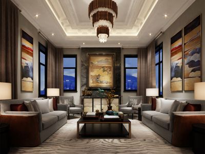 世茂莲花山小镇中式风格240平米别墅装修案例