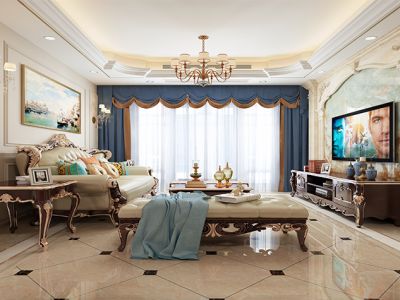 紫来花园四居138平美式风格装修案例