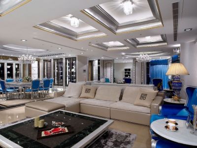 安纳西庄园蓝调新古典风格199平米别墅装修案例