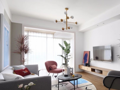 远锦国际北欧风格107平米二居室装修效果图案例