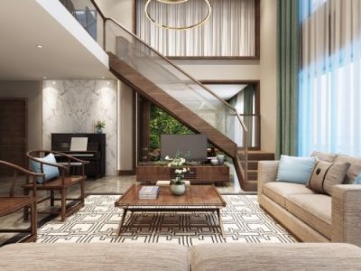 富力白鹭湾别墅374平新中式风格装修案例