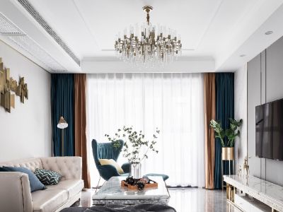 逸合·山语城轻奢风格105平米三居室装修效果图案例