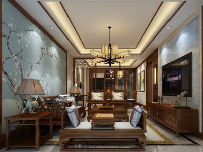 翰林华府100平米中式风格三居室装修案例