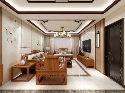 华新园新中式风格124平米三居室装修案例