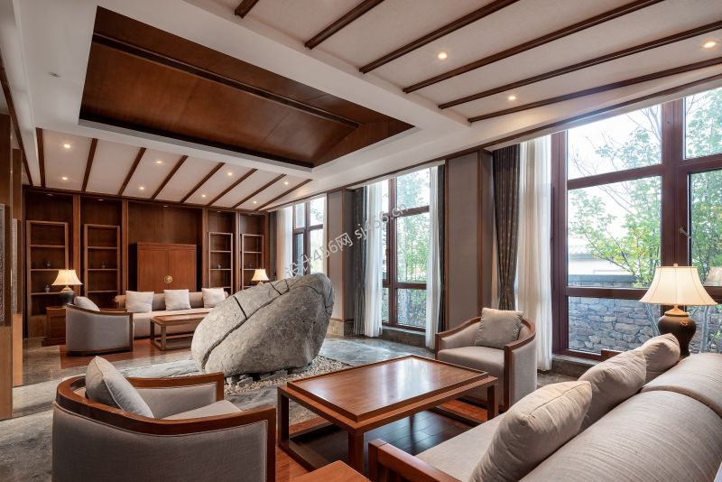 10000平米禅意新中式温泉酒店洽谈室装修效果图