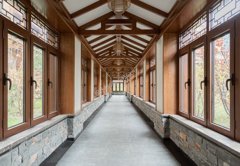 10000平米禅意新中式温泉酒店过道装修效果图