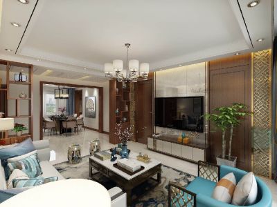 华夏山水名居125平米三居室新中式装修案例