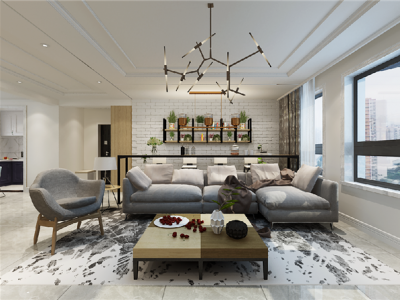 紫堤东郡110平米三居室现代简约装修案例