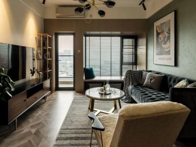 中铁骑士府邸89平二居室混搭风格装修案例