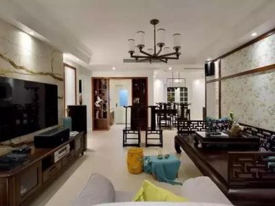 97㎡新中式二居装修，客厅装潢大气沉稳，不失古韵美！