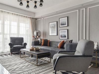 望海潮美式风格129平米三居室装修效果图案例