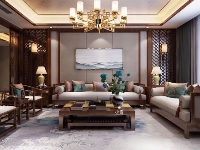 书香佳缘新中式风格137平米三居室装修案例