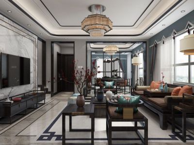 德辉花园新中式风格132平米三居室装修案例