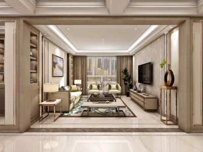象屿花园新中式风格142平米三居室装修案例