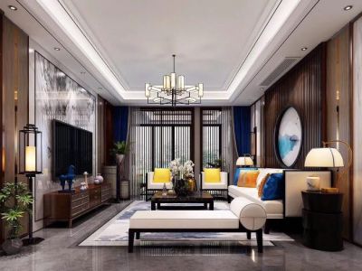 明园花园新中式风格137平米三居室装修案例